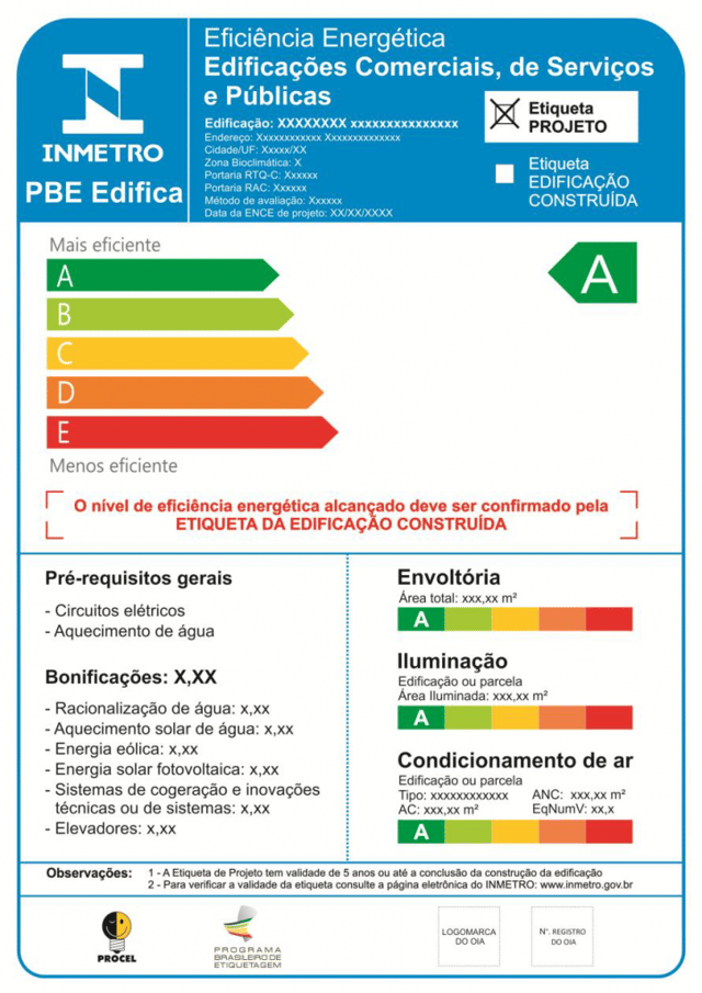 Selo PROCEL com referência de consumo energético de acordo com o inmetro