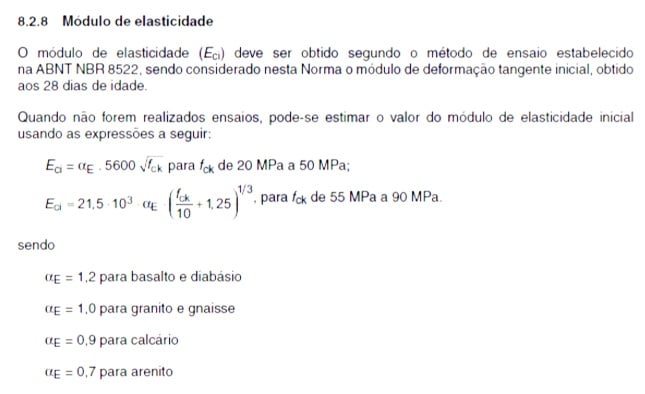 A imagem mostra um trecho de texto técnico sobre módulo de elasticidade.