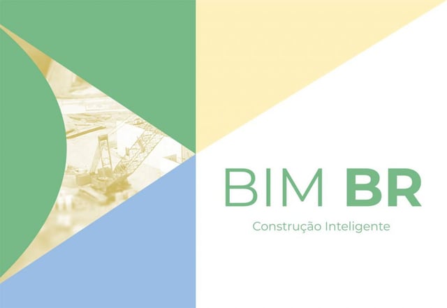 Um layout gráfico sobre o 'BIM BR' o estilo geral é limpo e moderno, uma abordagem inovadora ou tecnológica para a construção