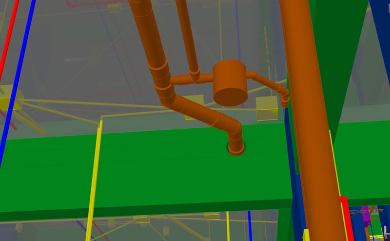 imagem 3D de um furo horizontal em viga para passagem de tubulação hidrossanitária