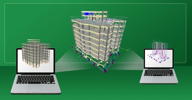 Computador destacando projetos estruturais em 3D