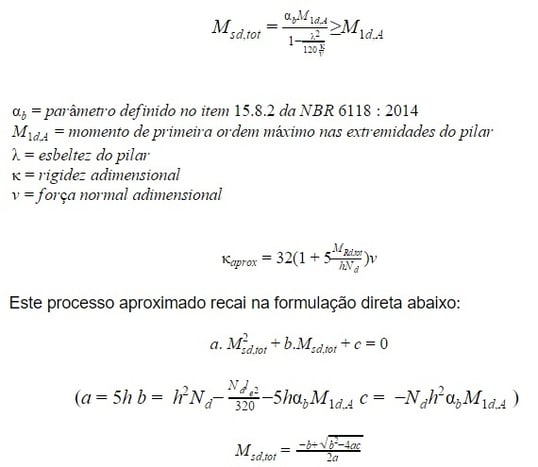 A imagem mostra um trecho de texto com equações matemáticas e com expressões de cálculo do pilar padrão com rigidez